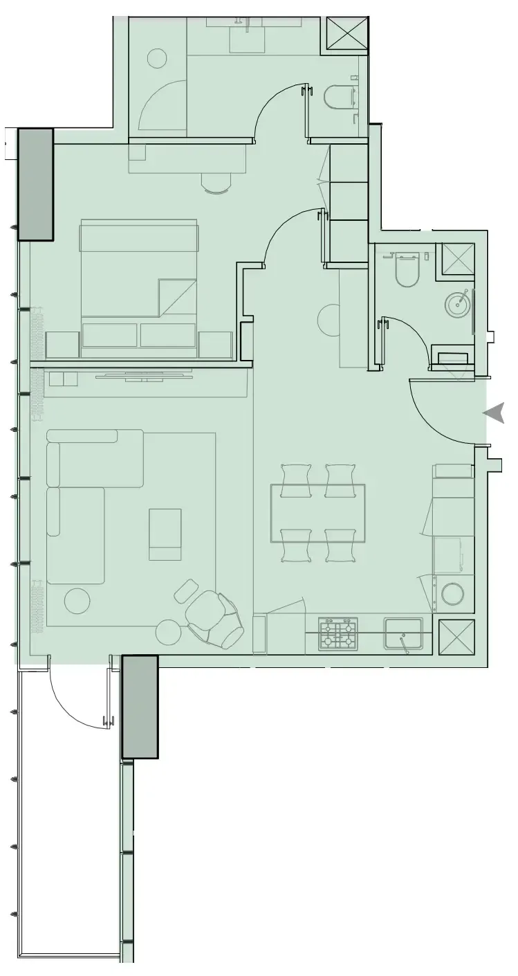 Wynwood Horizon — планировка 1 BR Type V