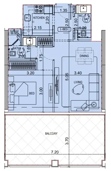 Binghatti Titania — планировка 1 BR Type I