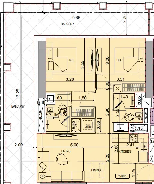 Binghatti Titania — планировка 2 BR Type B