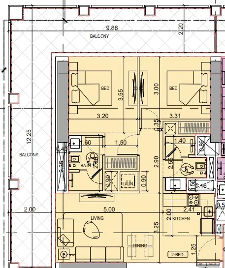 Binghatti Titania — планировка 2 BR Type C