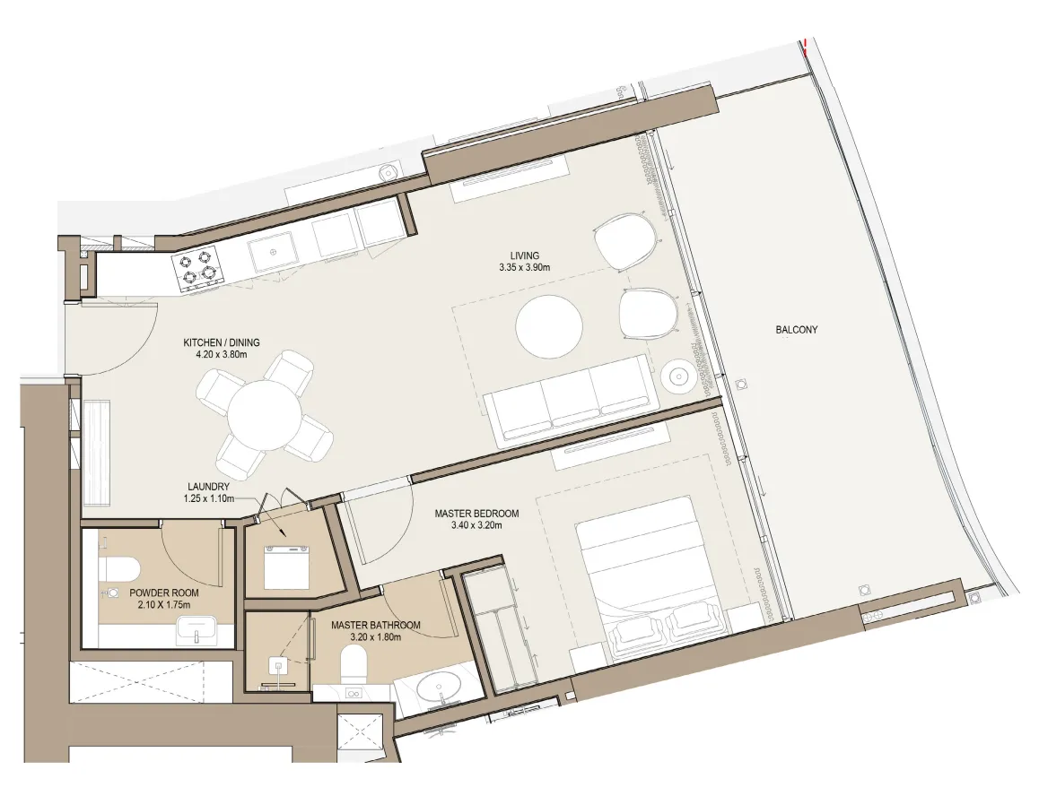 Laguna Residence — планировка 1 BR Type AK