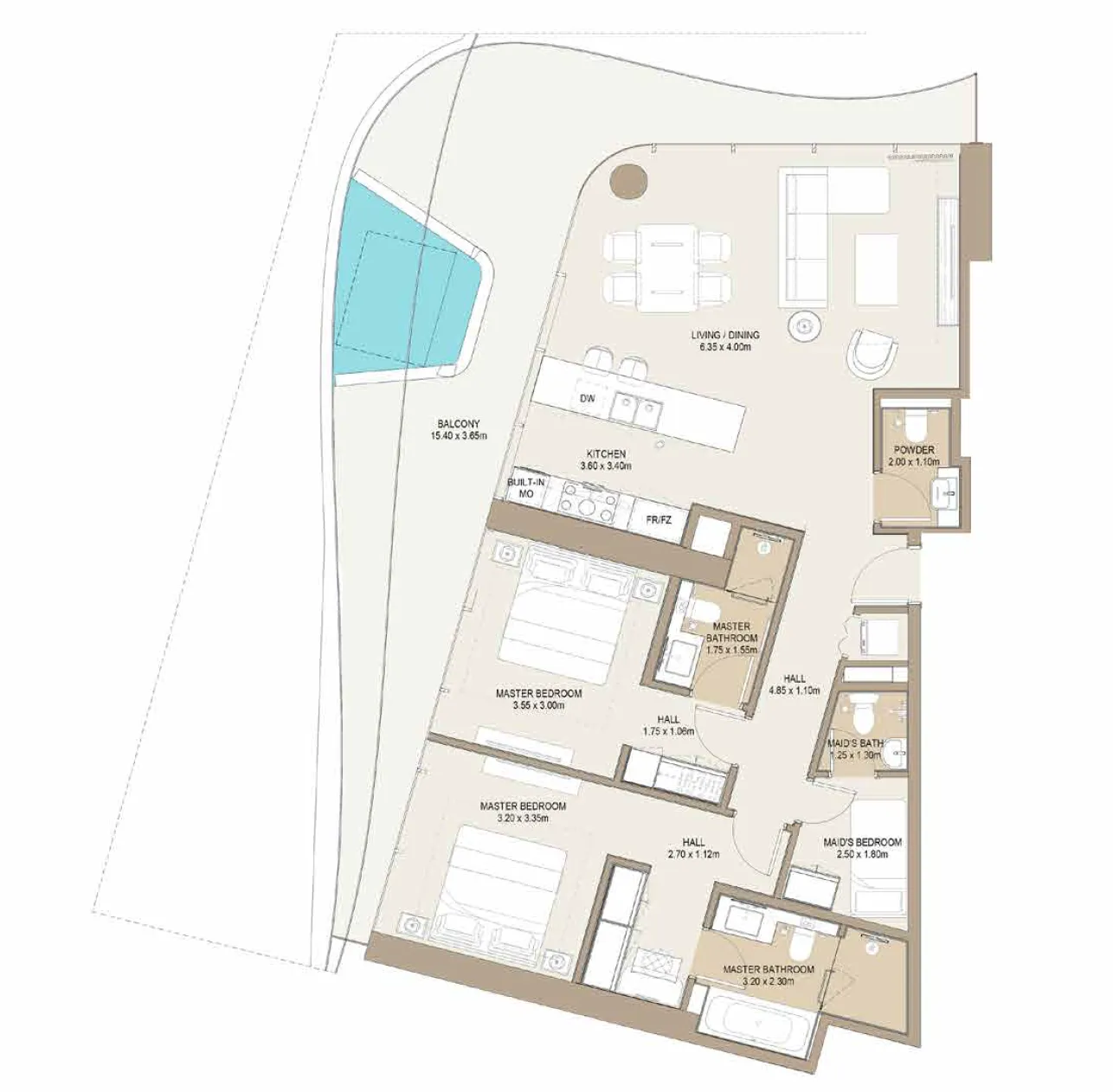 Laguna Residence — планировка 2 BR Type A