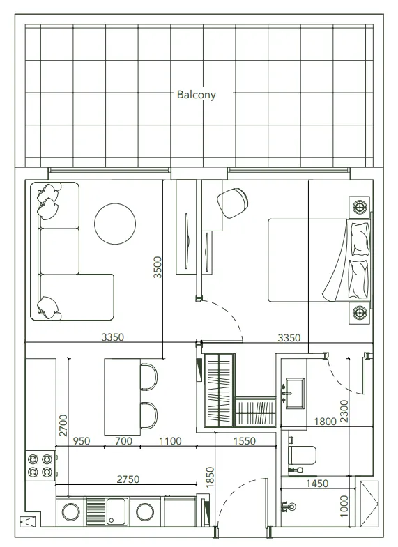 Laya Courtyard — планировка 1 BR Type L