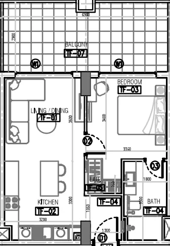 Laya Courtyard — планировка 1 BR Type A