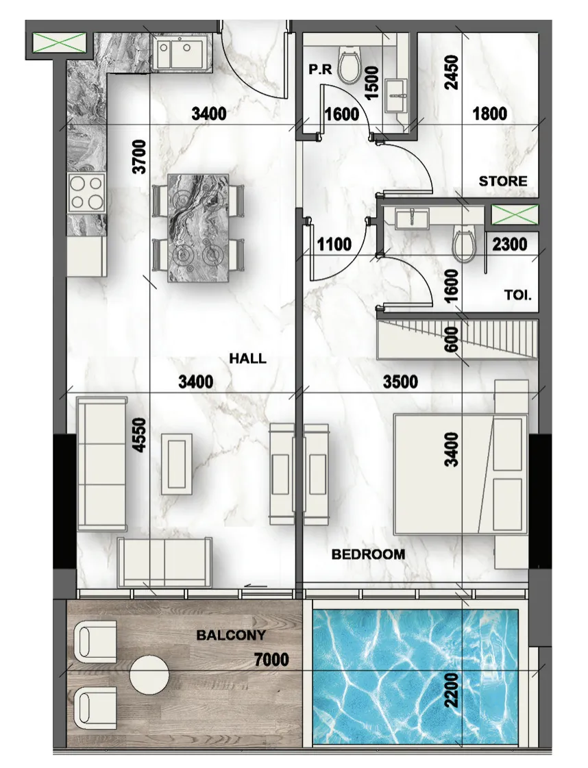 Peace Lagoons 2 — планировка One Bedroom
