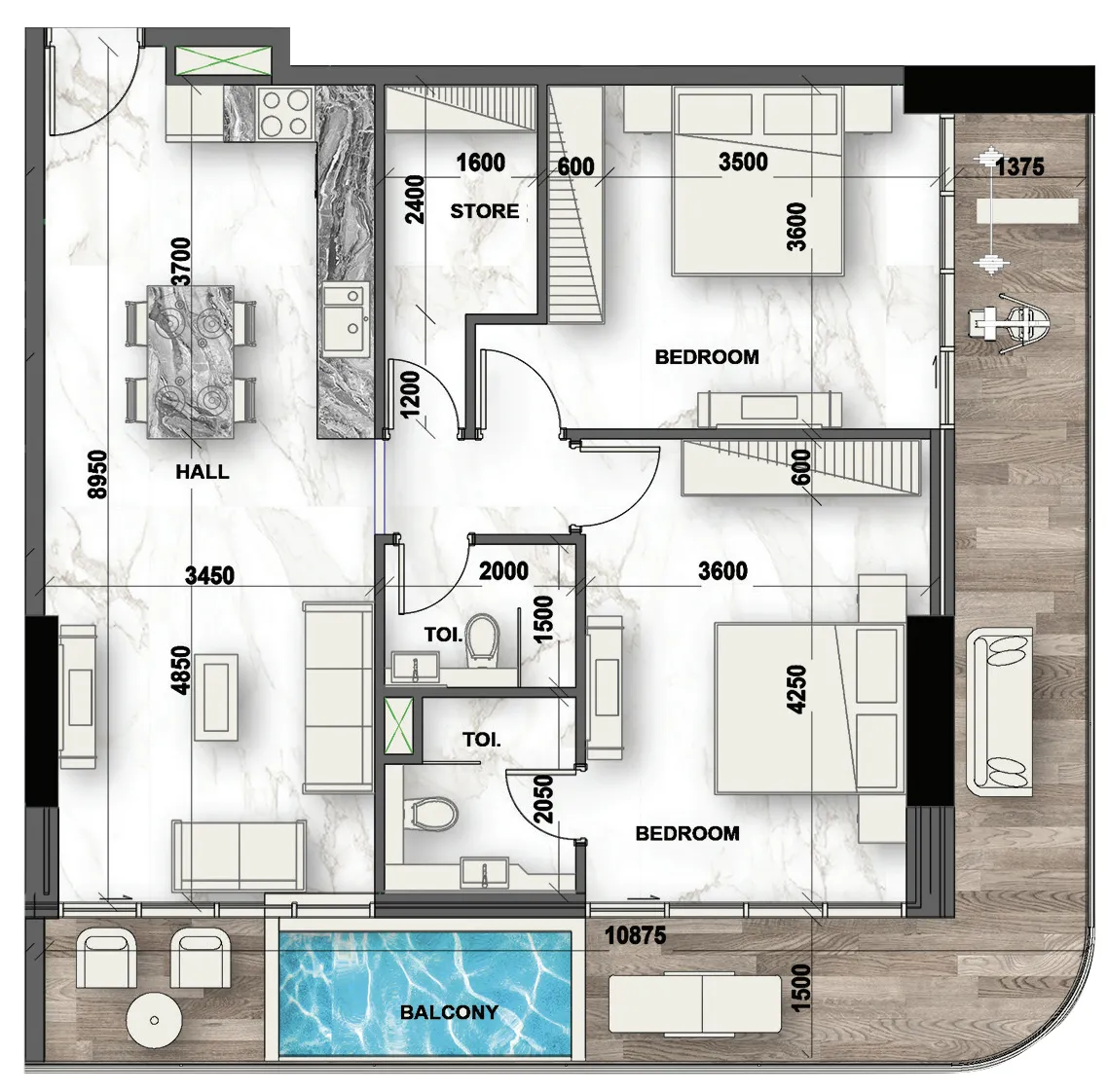 Peace Lagoons 2 — планировка Two Bedroom