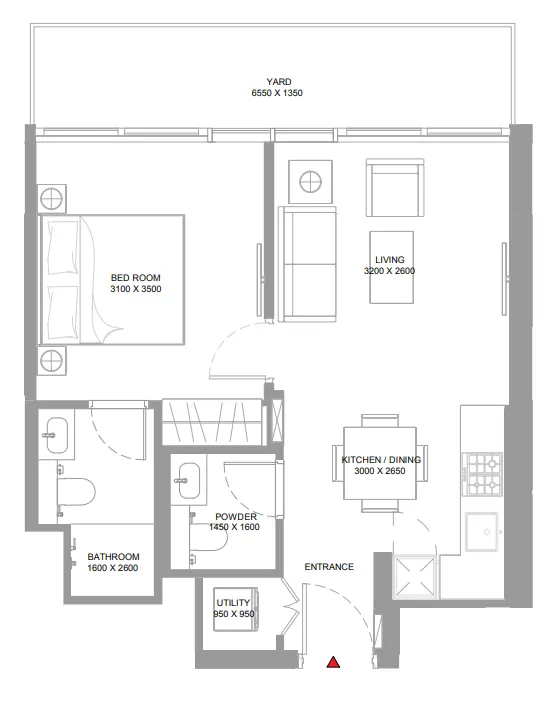 Pierside Marina Residences — планировка 1 BR Type A