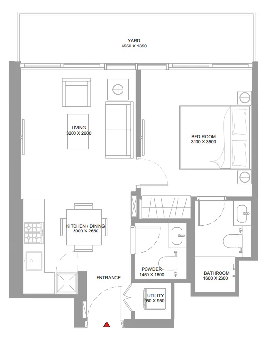Pierside Marina Residences — планировка 1 BR Type F
