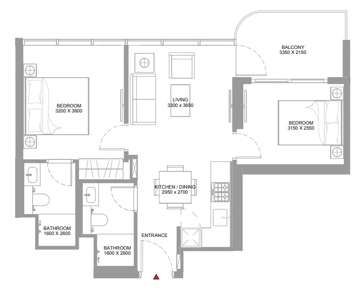 Pierside Marina Residences — планировка 2 BR Type E