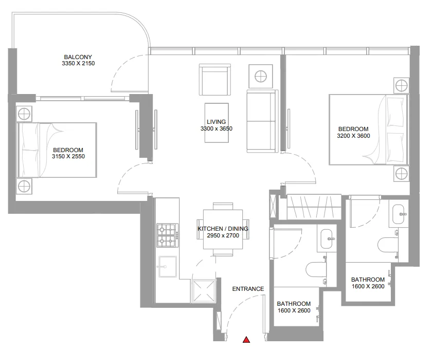 Pierside Marina Residences — планировка 2 BR Type BV