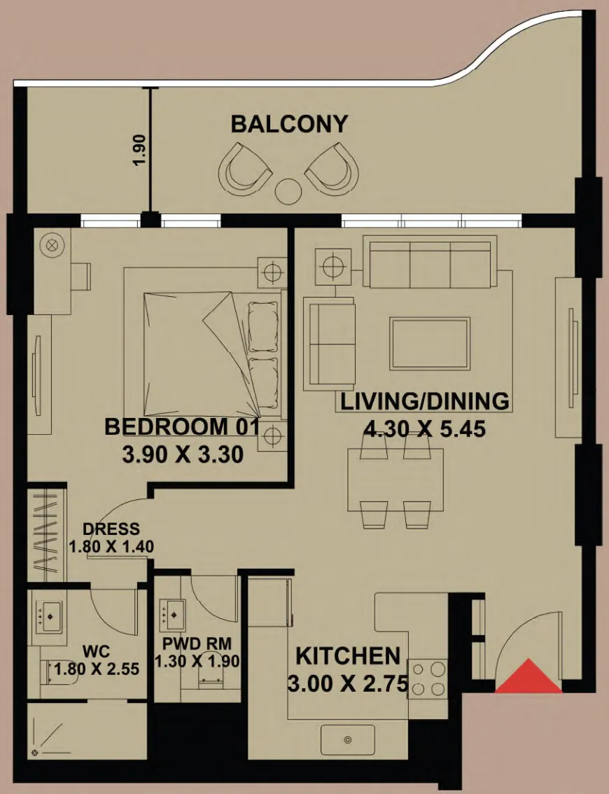 Timber Terrace — планировка 1 BR APARTMENT - TYPЕ 2