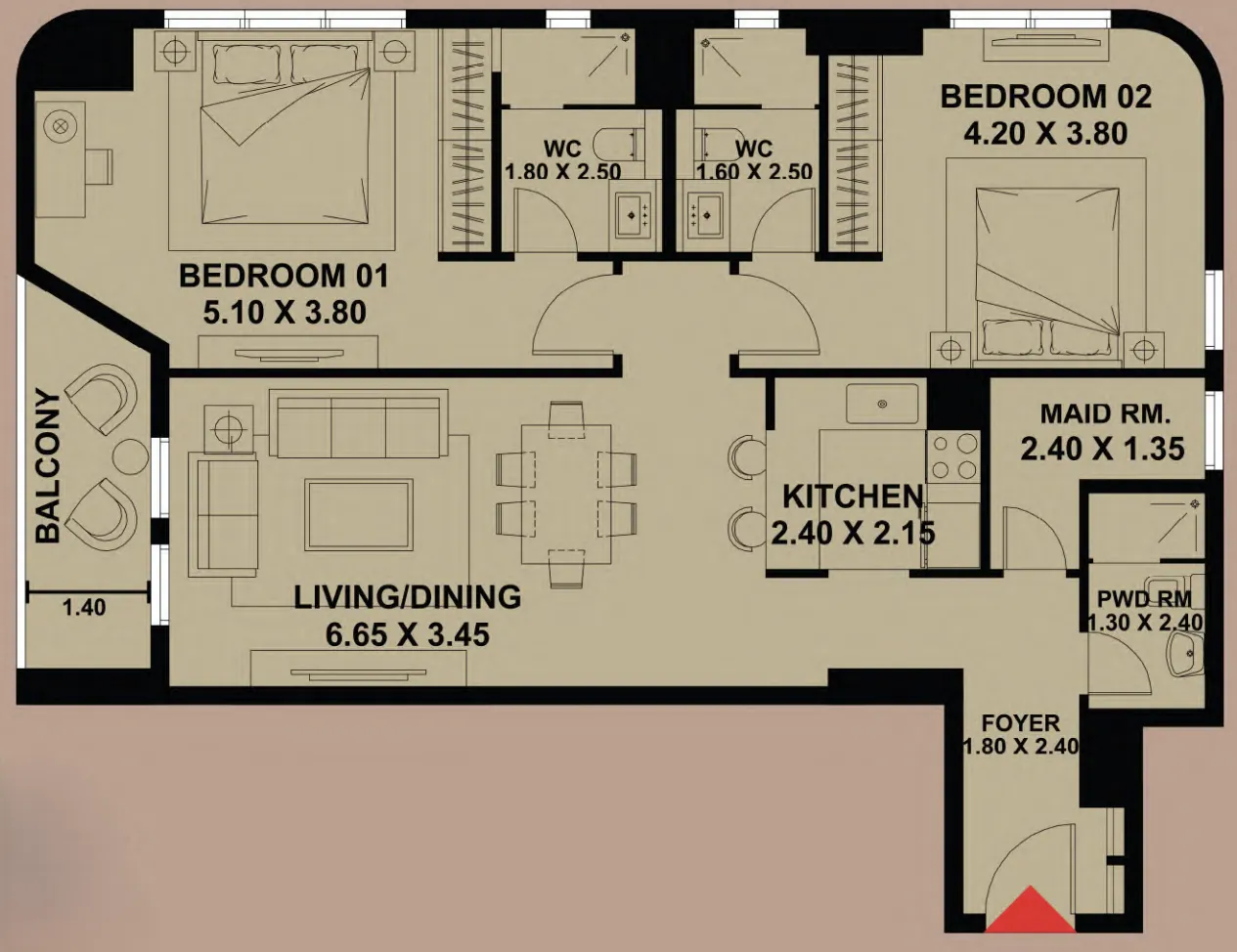 Timber Terrace — планировка 2 BR APARTMENT - TYPE 4
