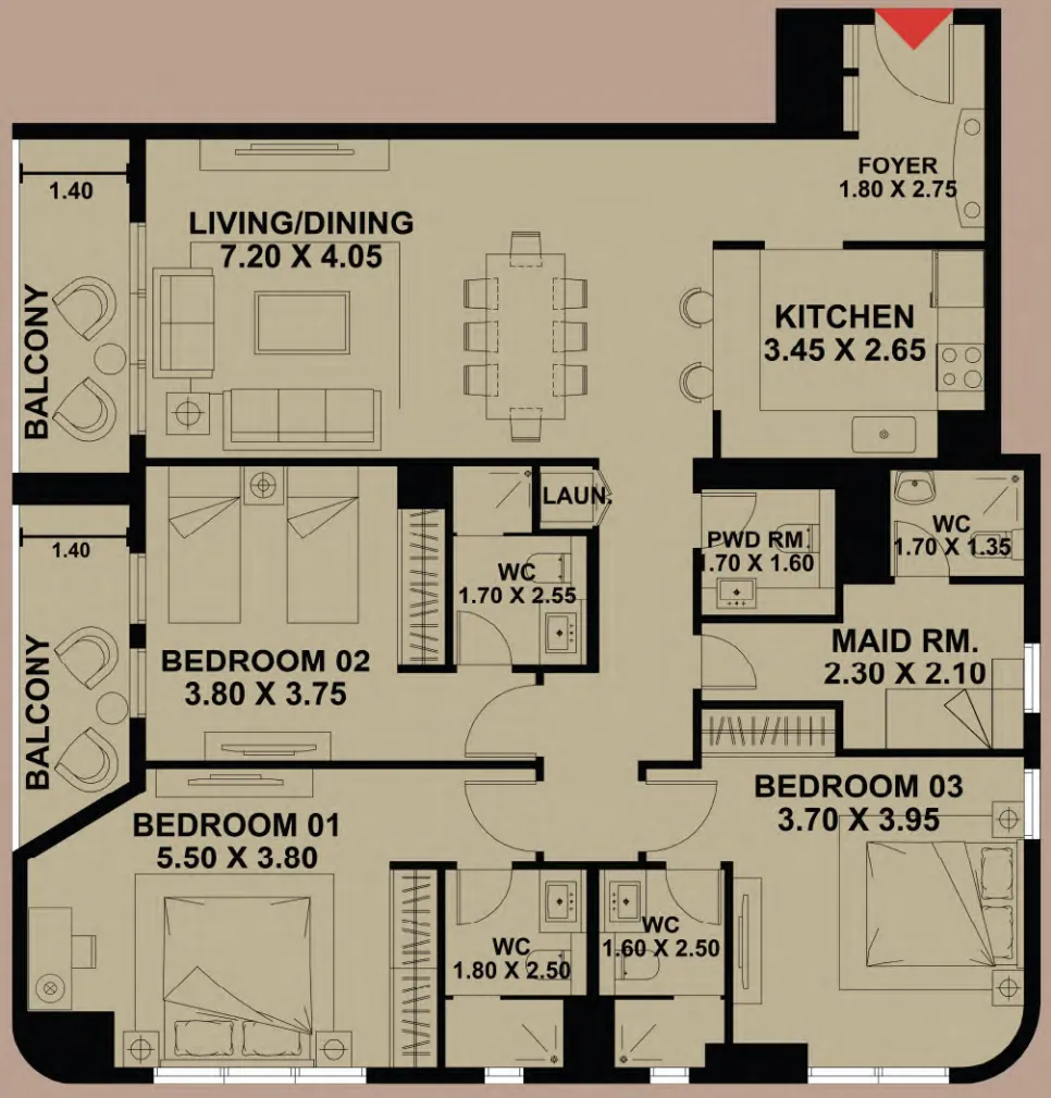 Timber Terrace — планировка 3 BR APARTMENT