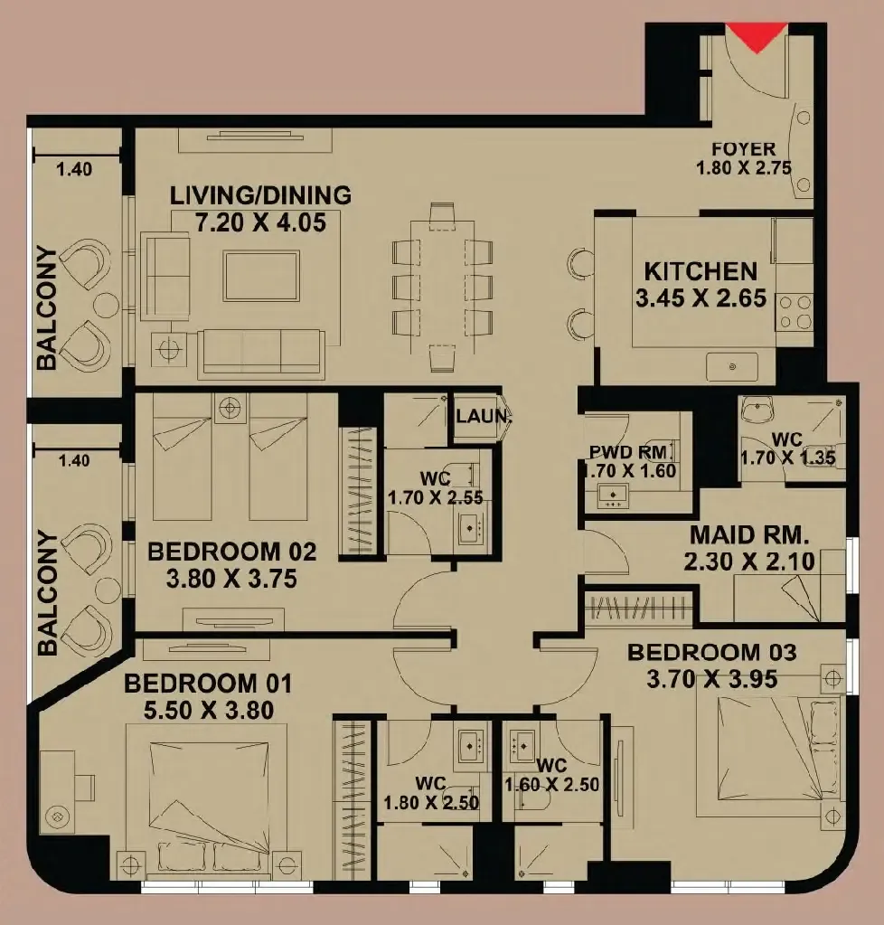 Timber Terrace — планировка 3 BR Type D