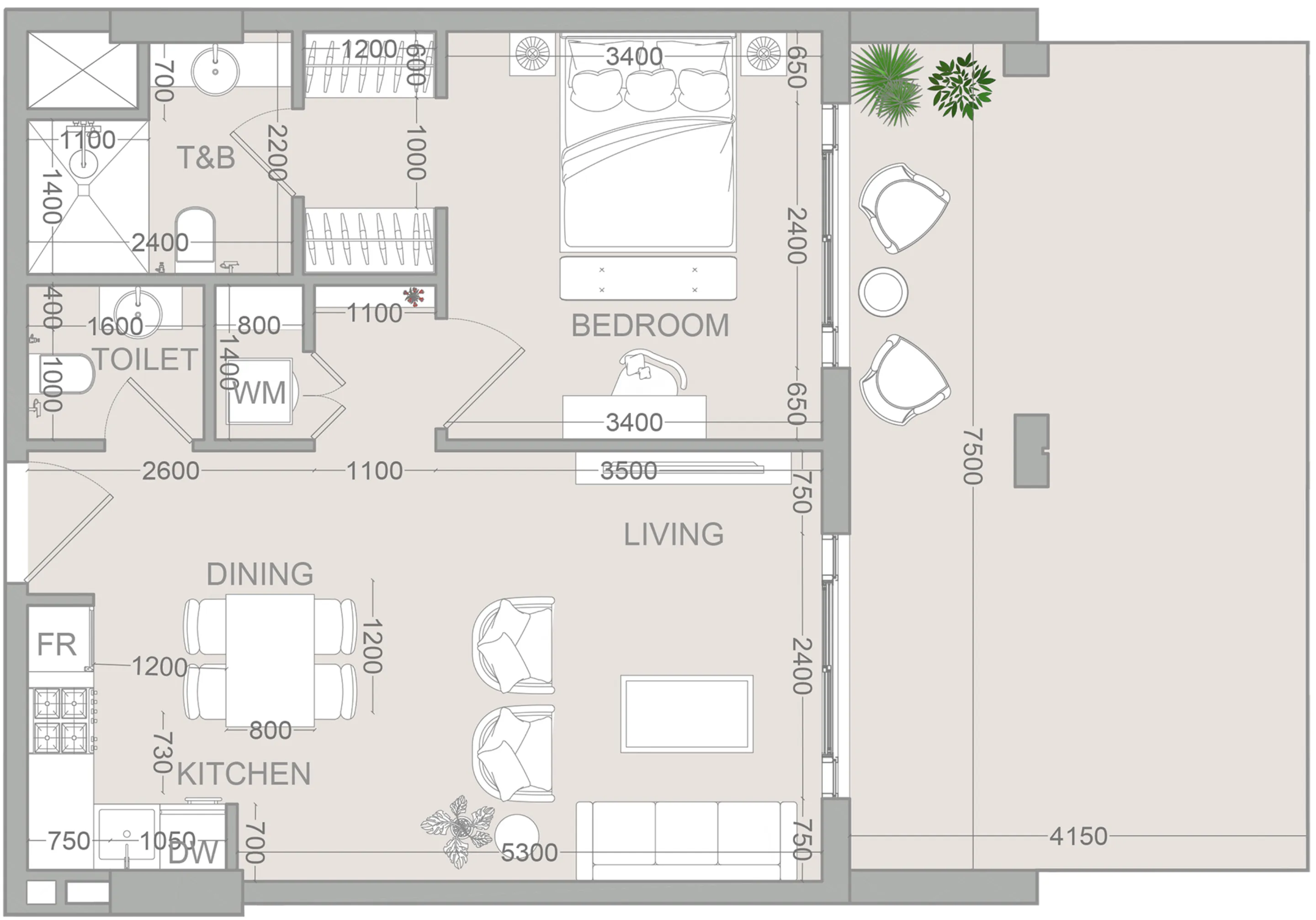 VERDAN1A 2 — планировка 1 BR Type B