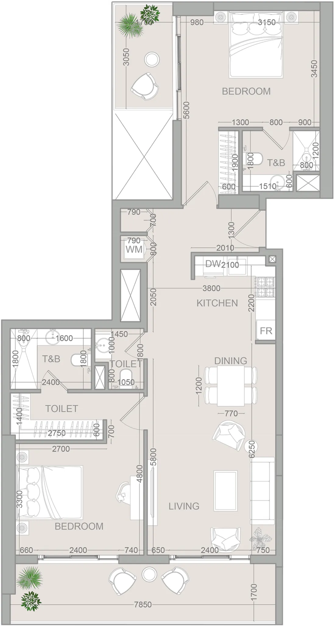 VERDAN1A 2 — планировка 2 BR Type G