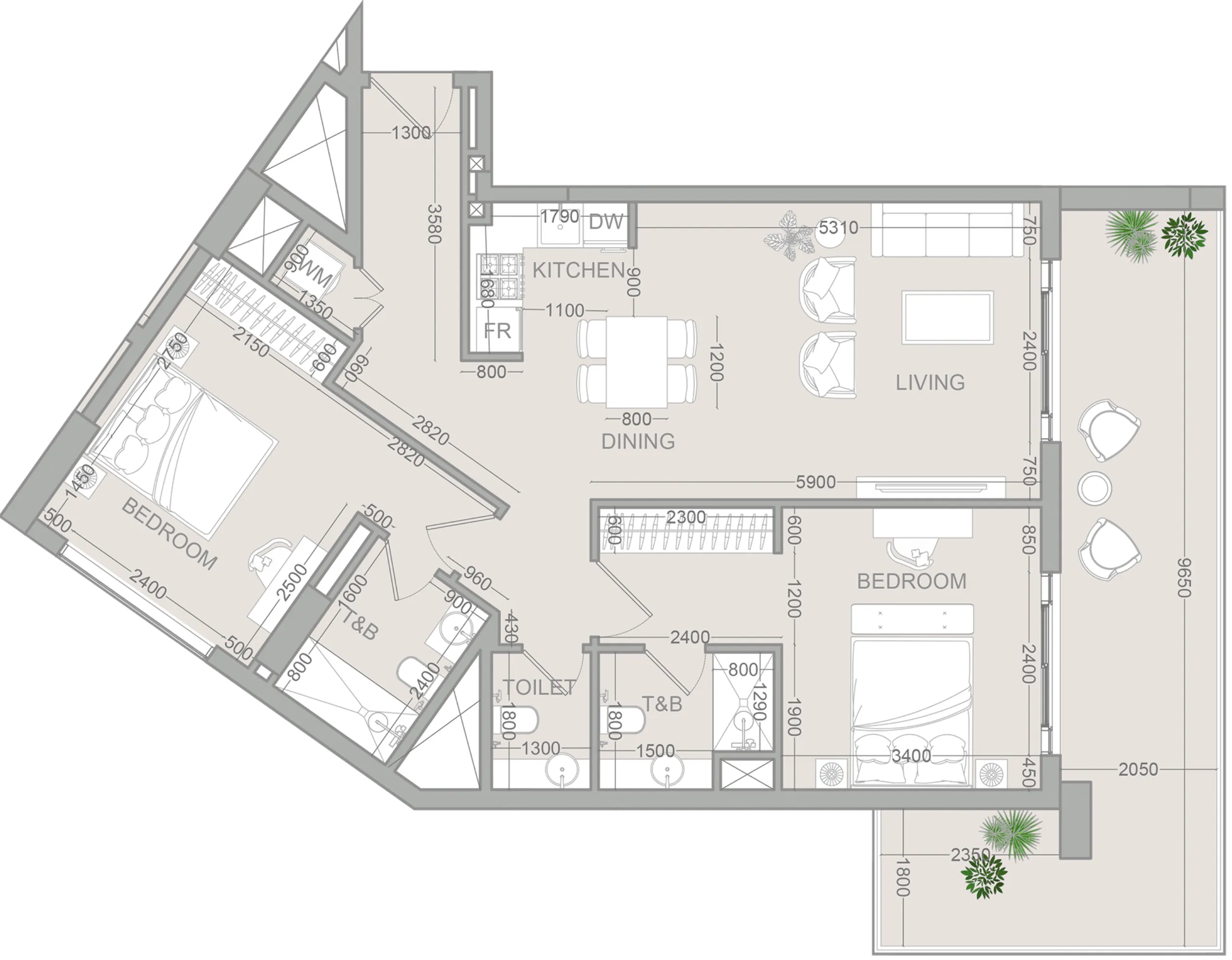 VERDAN1A 2 — планировка 2 BR Type H