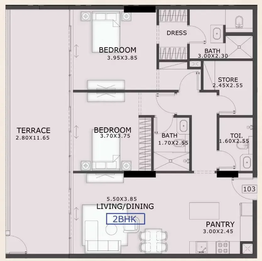 99 Parkplace — планировка 2 BR Type A