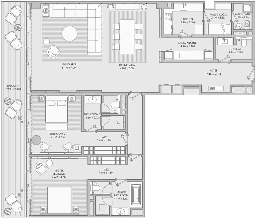 Armani Beach Residence — планировка 2 BR Type A