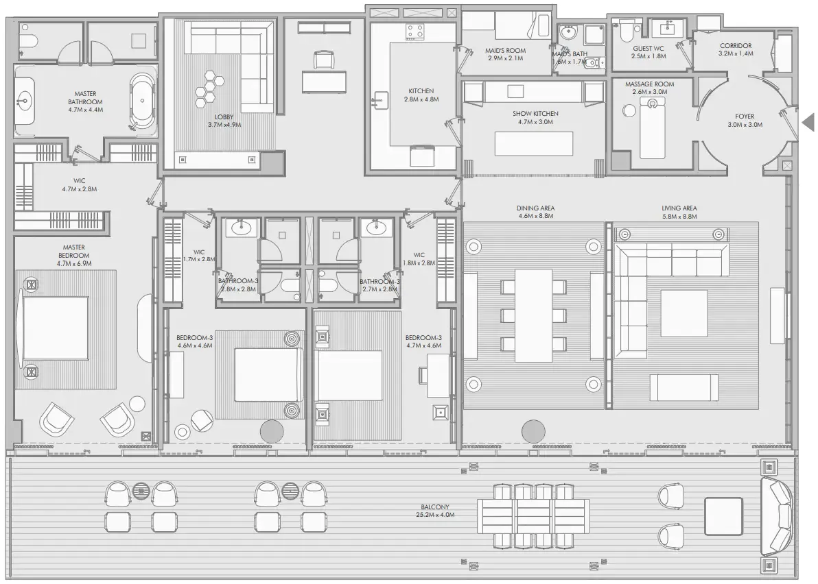 Armani Beach Residence — планировка 3 BR Type B