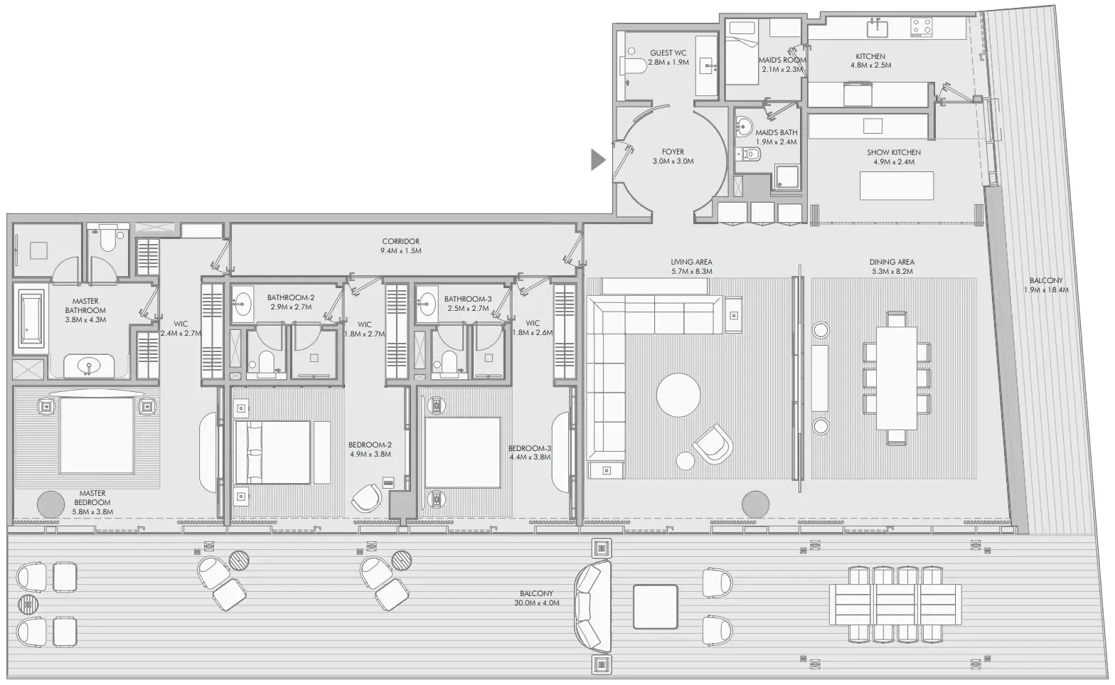Armani Beach Residence — планировка 3 BR Type D