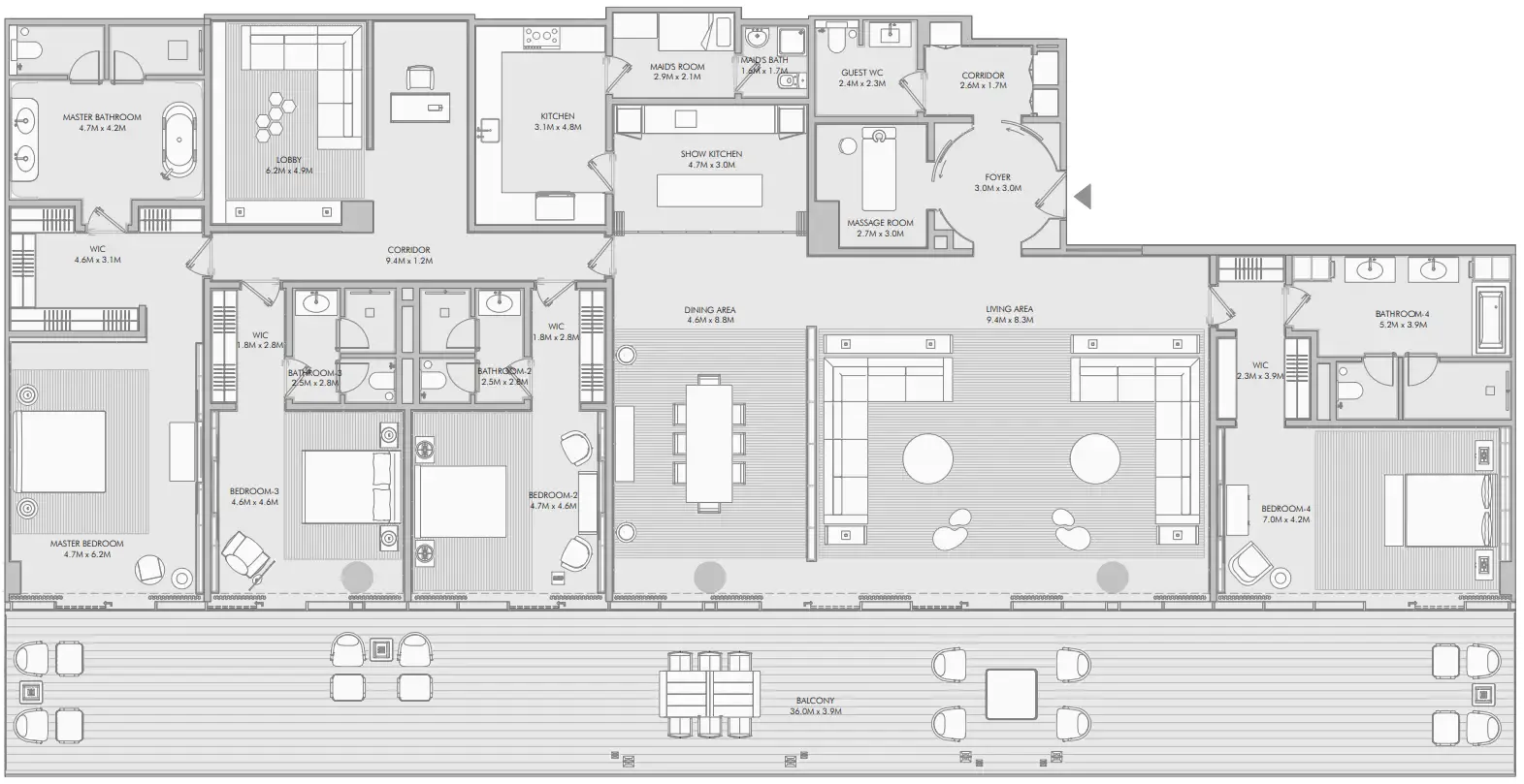 Armani Beach Residence — планировка 4 BR Type A