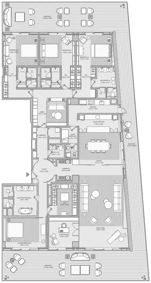 Armani Beach Residence — планировка 4 BR Type B