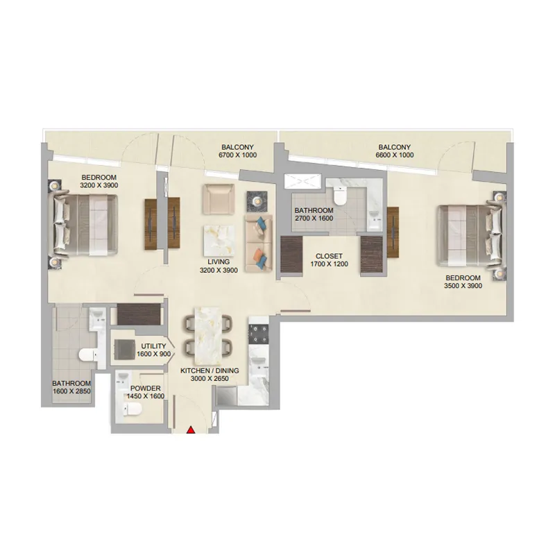 River Cove Residences at Sobha City — планировка 2BR_TypeB