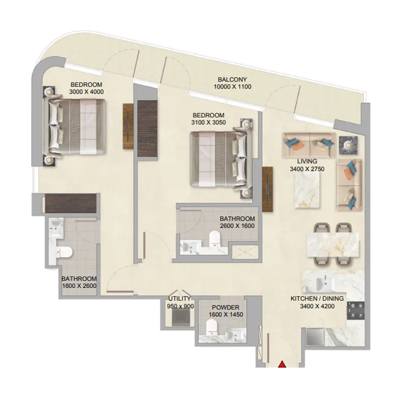 River Cove Residences at Sobha City — планировка 2BR_TypeC