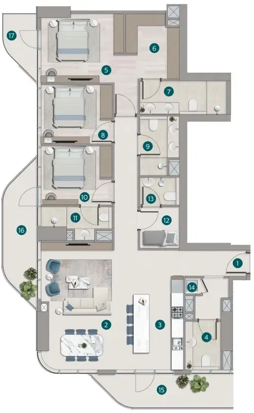 Flora Shore Beachside Residences — планировка 3 BR Type C