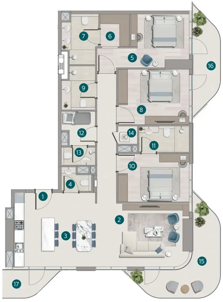 Flora Shore Beachside Residences — планировка 3 BR Type D