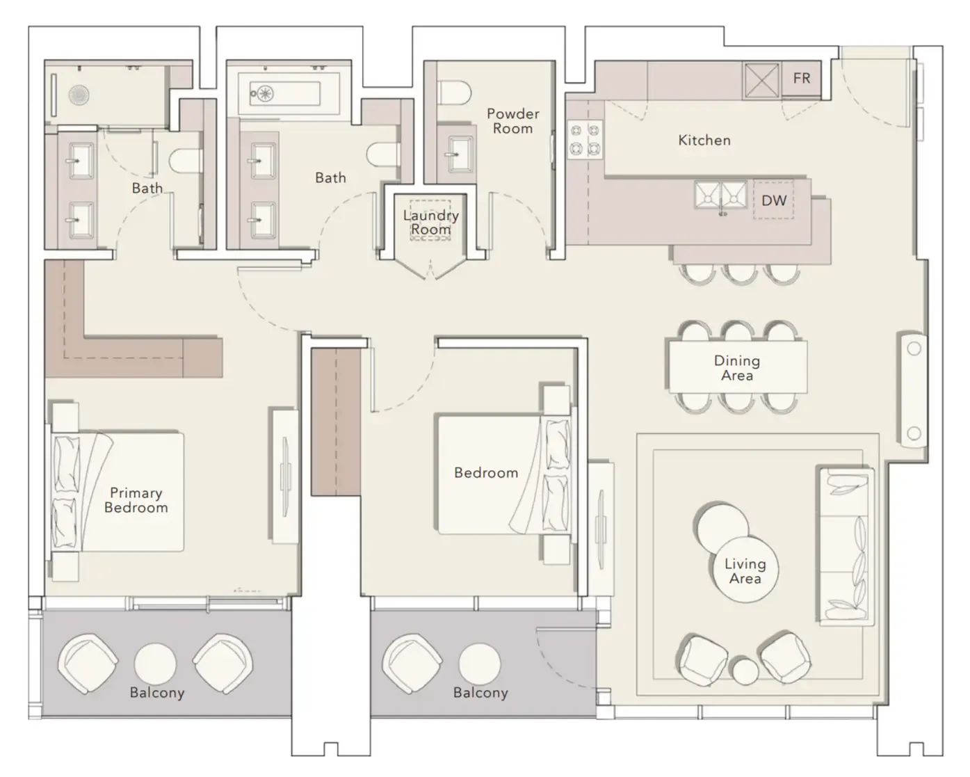 One River Point — планировка 2 BR Type U