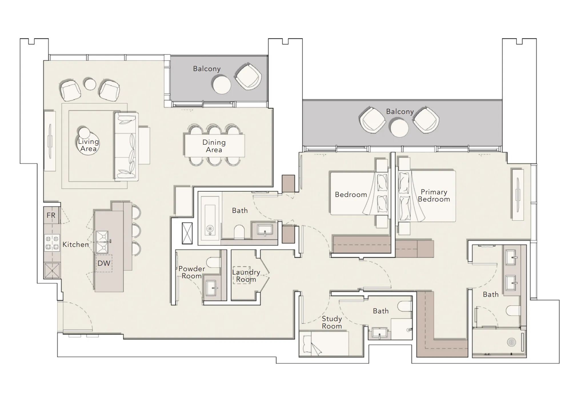 One River Point — планировка 2 BR Type 1