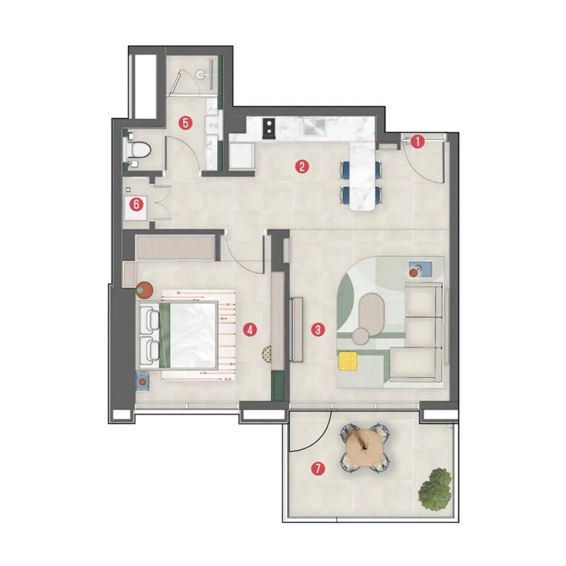 Rove Home Meydan Horizon — планировка 1 BR Type K