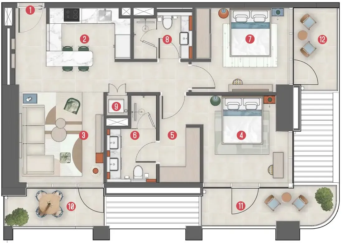 Rove Home Meydan Horizon — планировка 2 BR Type F