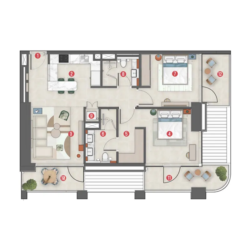 Rove Home Meydan Horizon — планировка 2 BR Type C