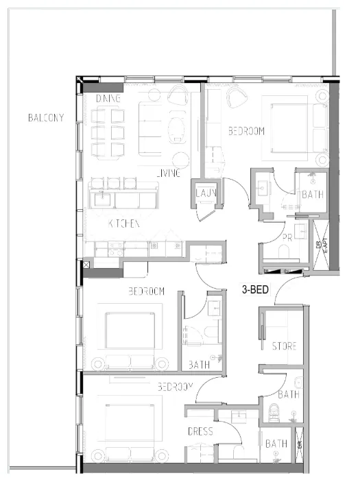 Shoreline — планировка 3BR Type A
