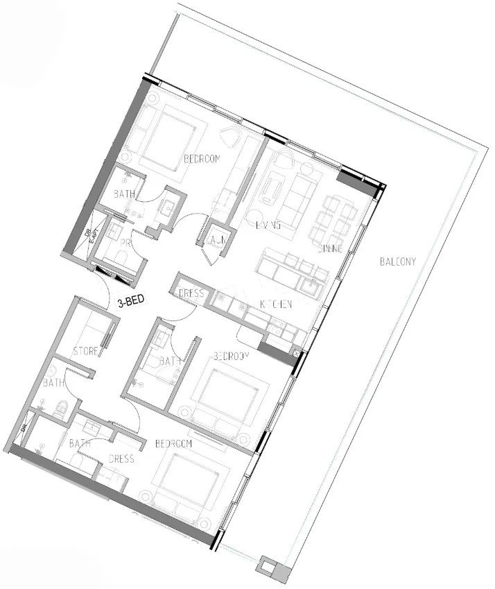 Shoreline — планировка 3BR Type В