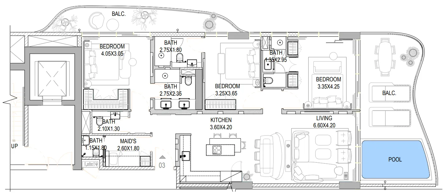 The Pier Residences — планировка 3 BR Type A