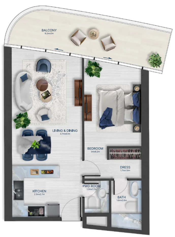 Acacia by BNW Developments — планировка 1 BR Type A