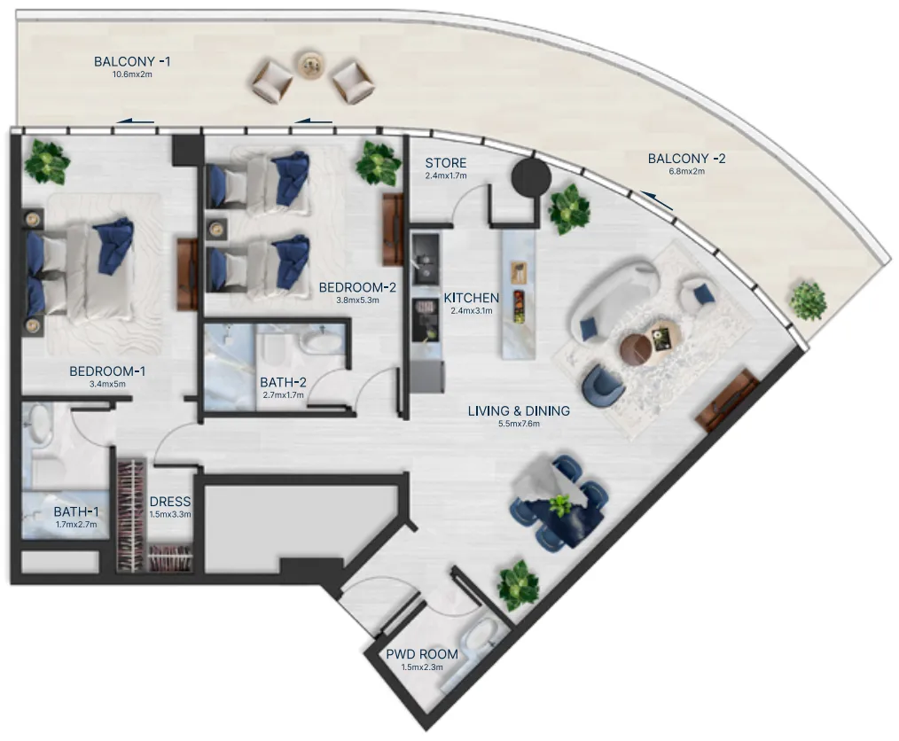 Acacia by BNW Developments — планировка 2 BR Type A