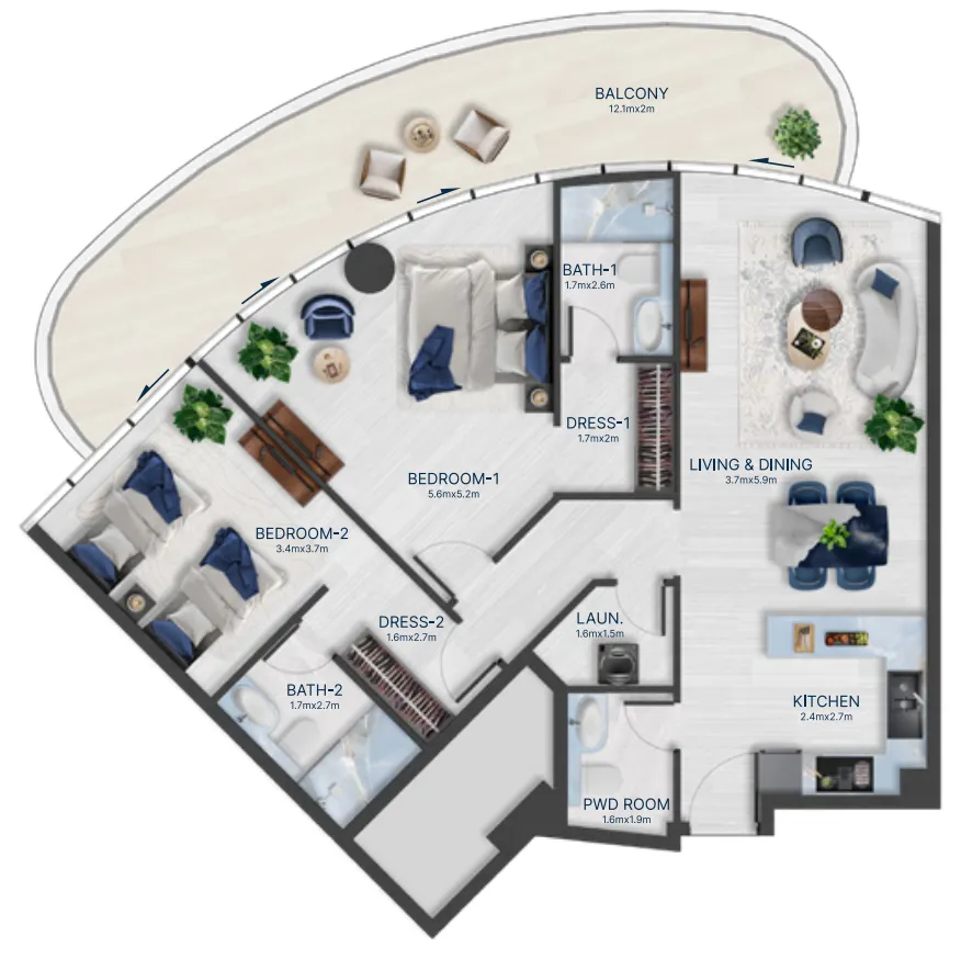 Acacia by BNW Developments — планировка 2 BR Type B