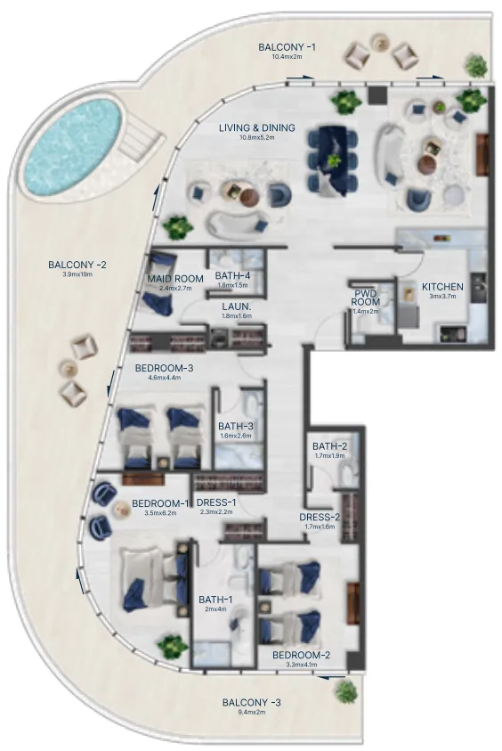 Acacia by BNW Developments — планировка 3 BR Type A