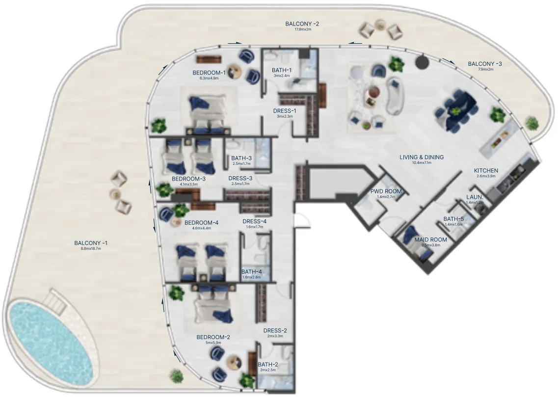 Acacia by BNW Developments — планировка 4 BR Type A