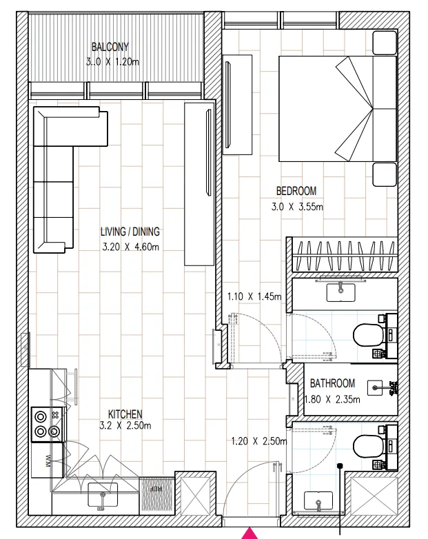 Al Mamsha Sharjah — планировка 1 BR Type Q