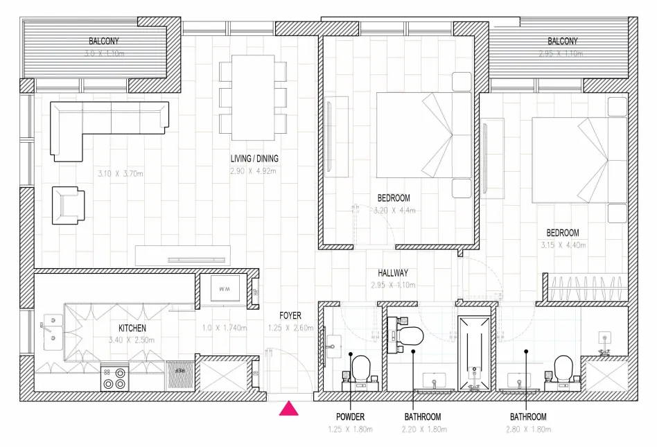 Al Mamsha Sharjah — планировка 2 BR Type H