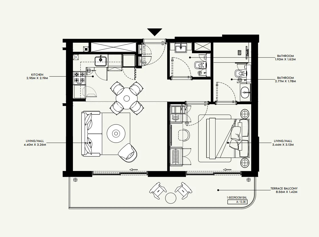 Azizi Jewel — планировка 1 BR Type M