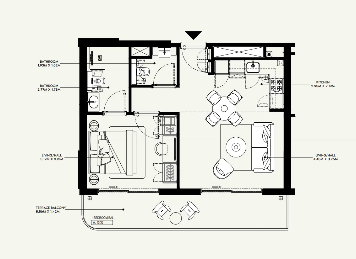 Azizi Jewel — планировка 1 BR Type N