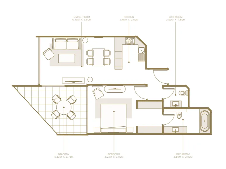 Azizi Mina — планировка 1 BR Type F