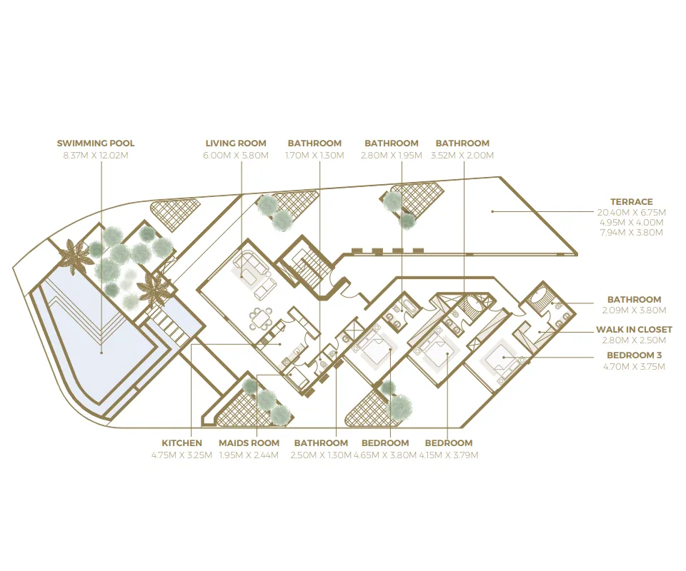 Azizi Mina — планировка 3 BR Pent